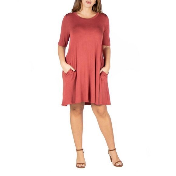 NWT 24seven Comfort Apparel Knee Pocket T-shirt Dress 2X Cinnamon Orange Brown - Picture 1 of 6